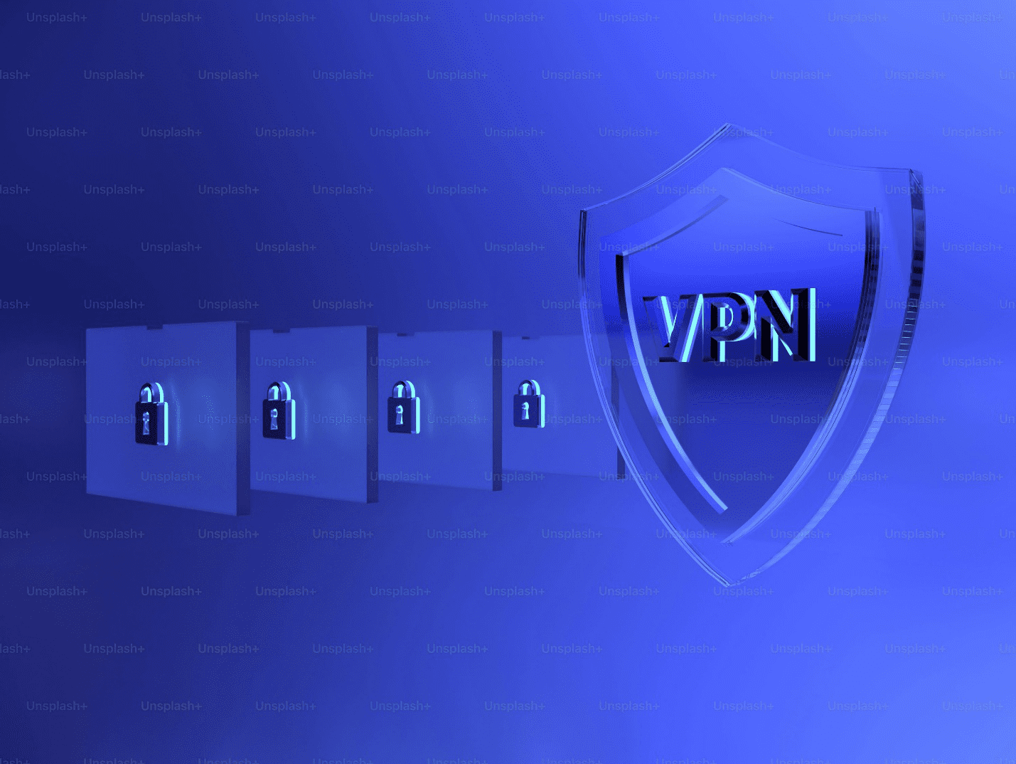 An illustration of locks and a sign with VPN written on it