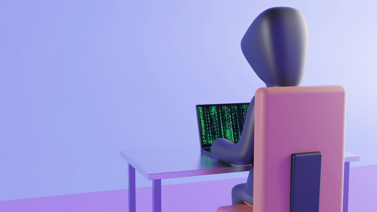 An illustration of a figure coding on a laptop