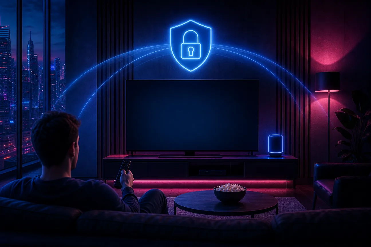 Secure streaming on Android TV with VPN protection and geo-restriction bypass.