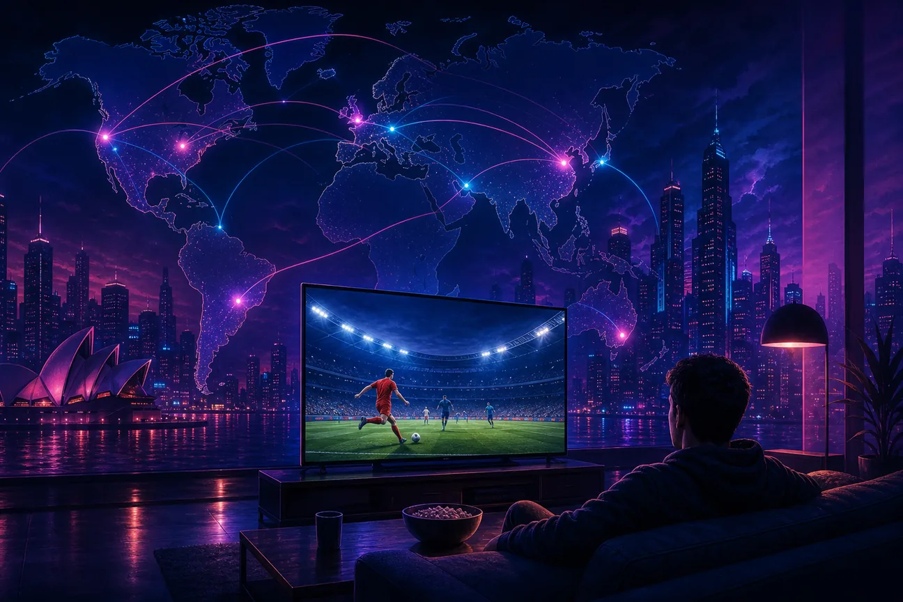 Global VPN server locations and network connections enabling access to sports streaming.