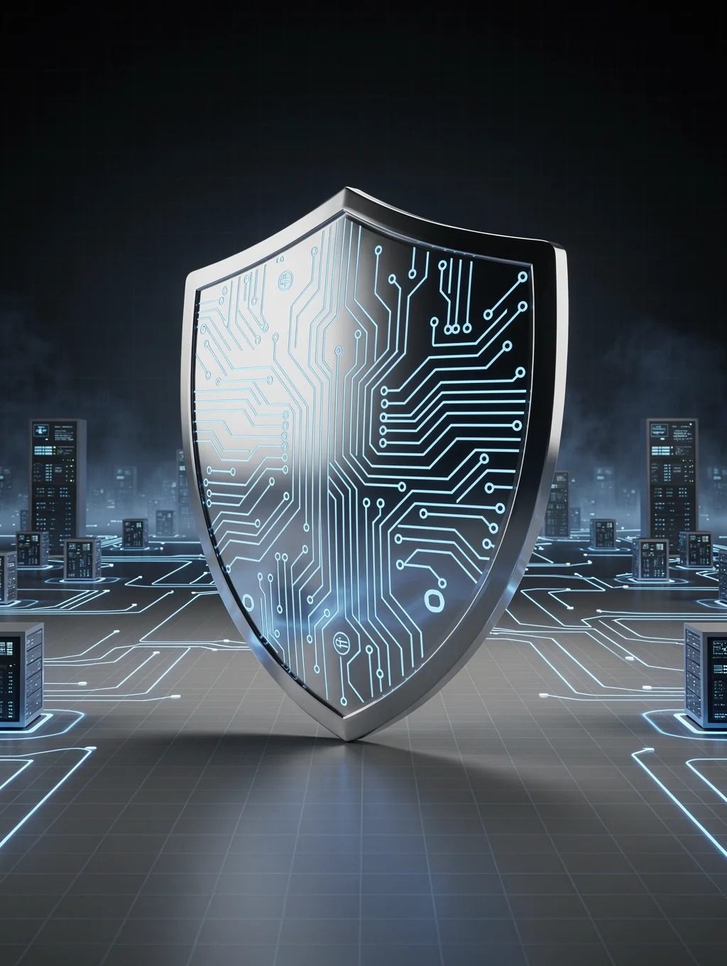 Digital shield icon representing advanced network security and threat protection