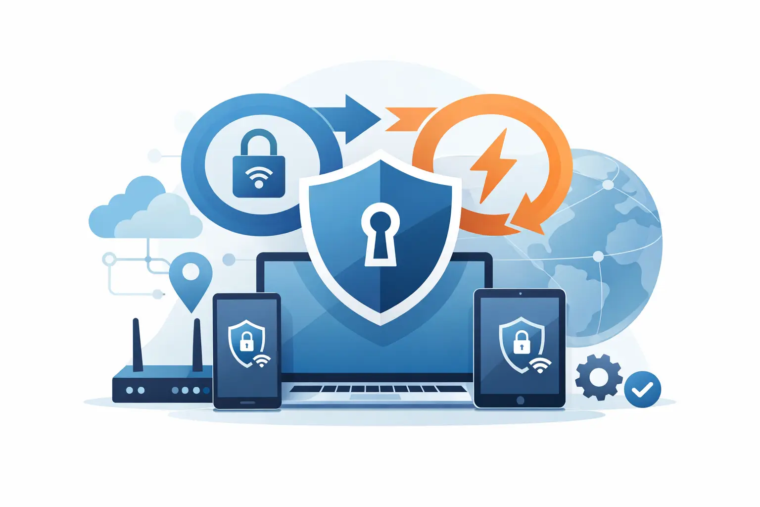 VPN protocols and security features protecting devices and networks.