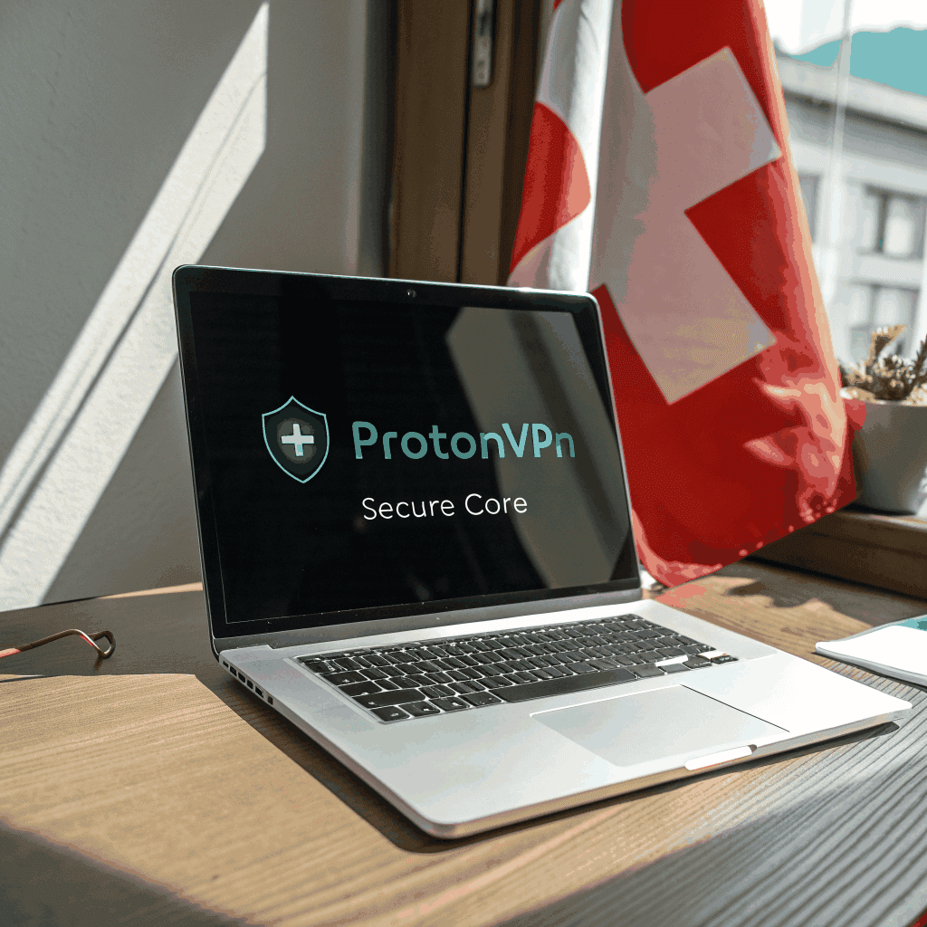 Laptop displaying ProtonVPN interface, illustrating VPN setup for gaming consoles.