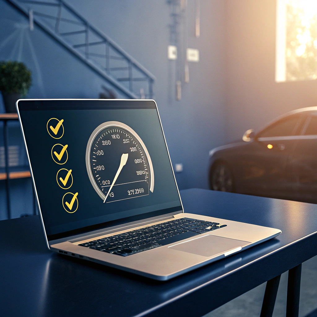 Laptop displaying VPN speed test results and security checks for VPNGENIX article.