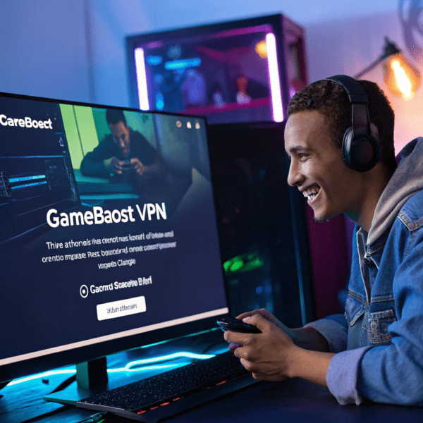 Person gaming with VPN, reducing lag for online gaming and sports streaming.