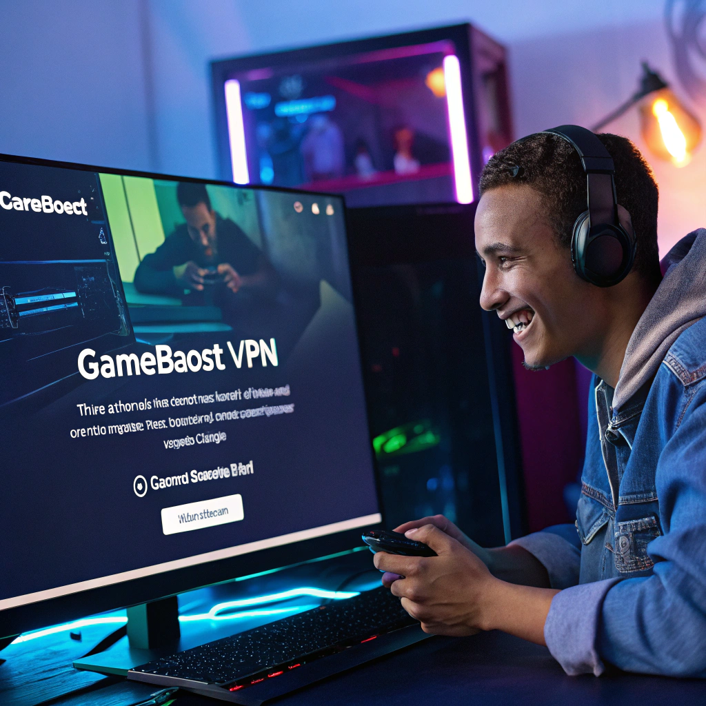Person gaming with VPN, reducing lag for online gaming and sports streaming.