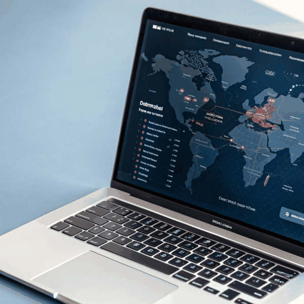 Laptop displaying VPN server locations on a world map, illustrating global network access and bypassing