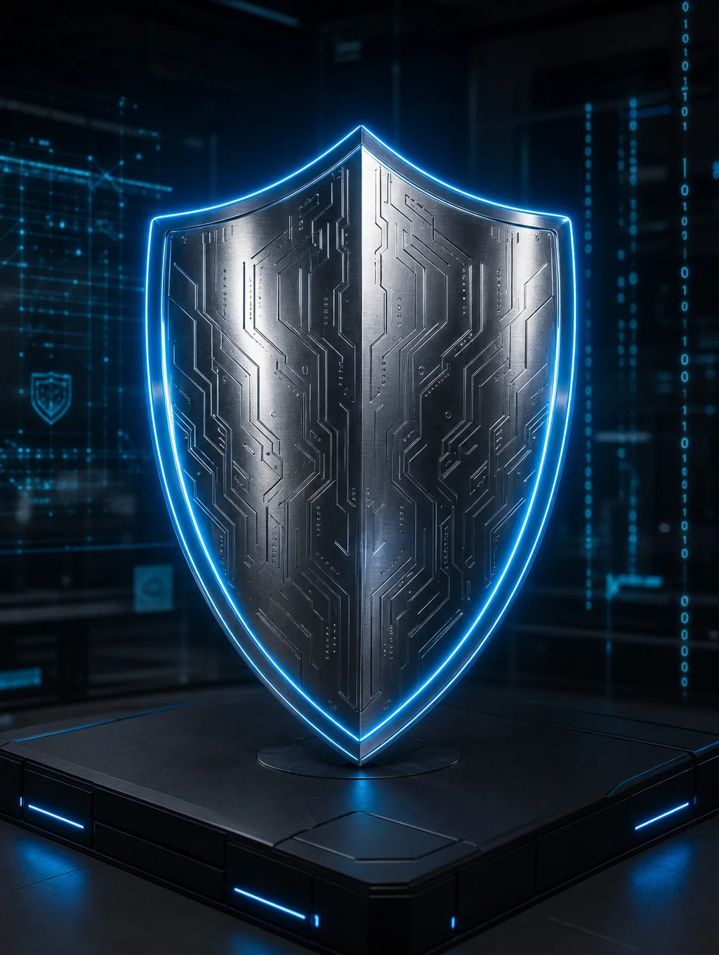 Digital shield icon representing advanced cybersecurity encryption