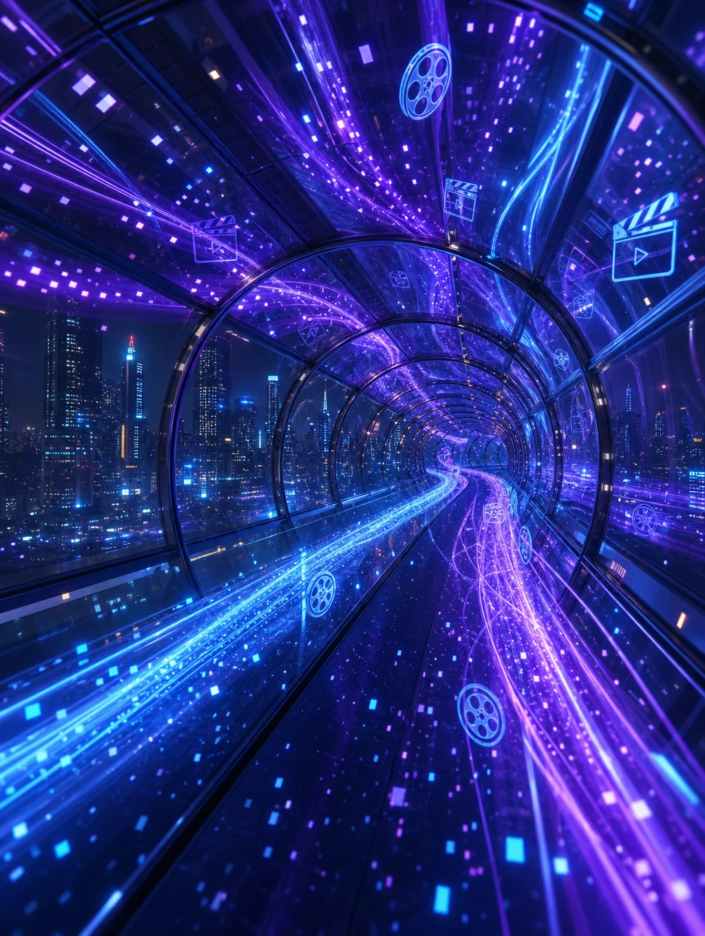 Abstract digital tunnel representing secure encrypted data transmission