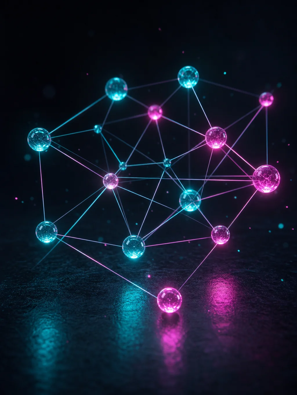 Network nodes glowing with high-speed data connections
