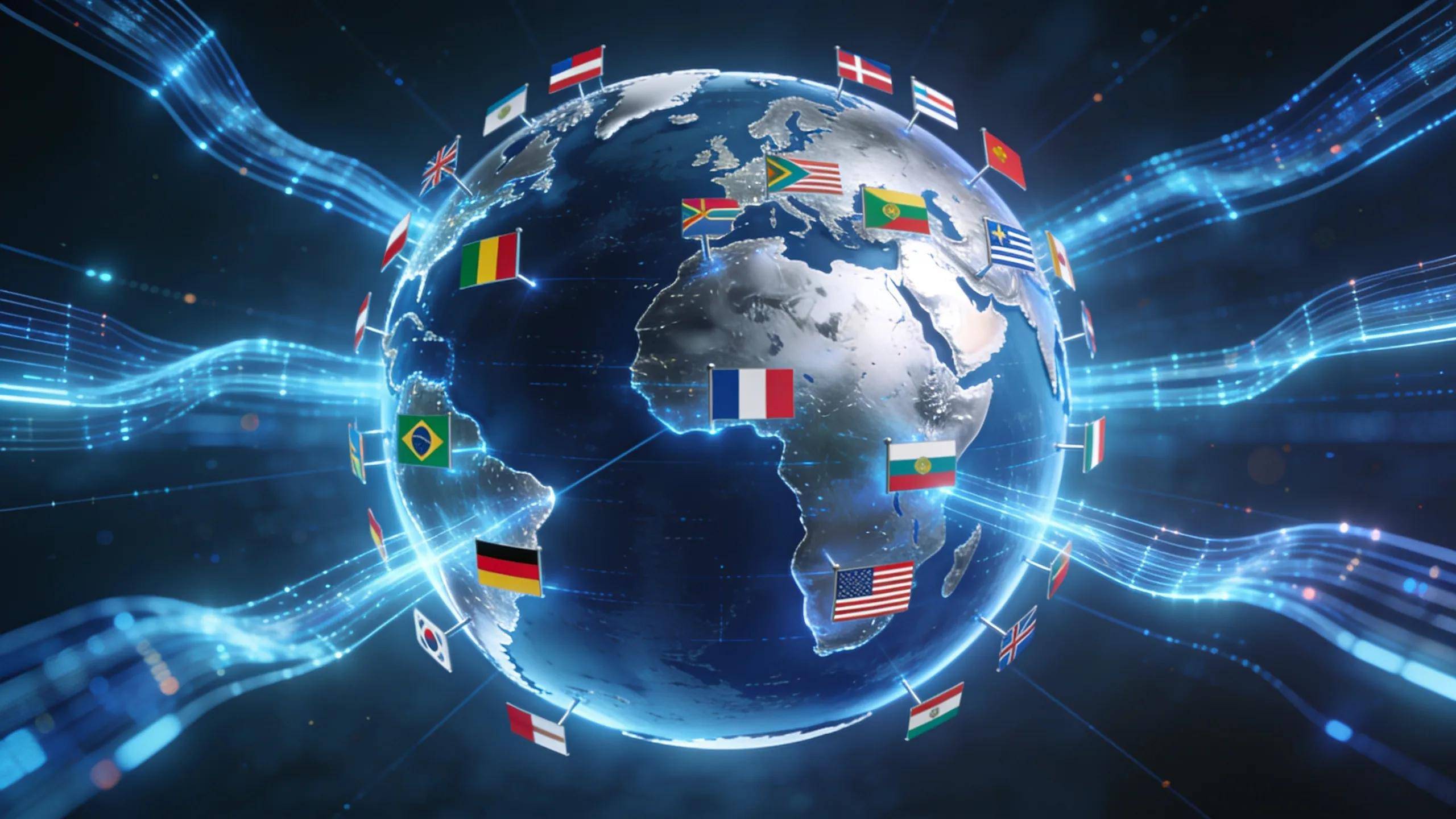 Global surveillance representation with flags and digital data flows