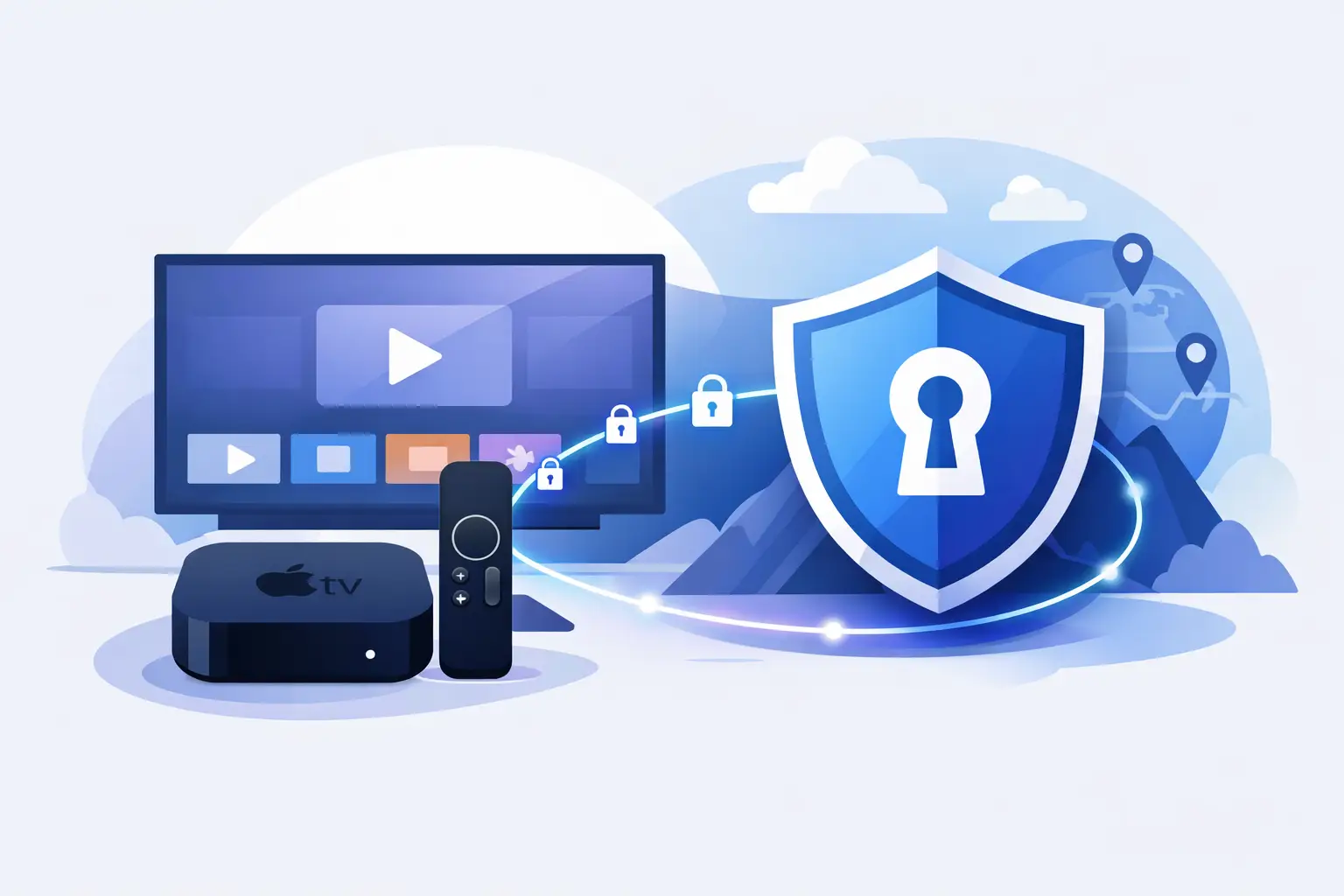 Apple TV and VPN protection for online privacy and bypassing geo-restrictions.