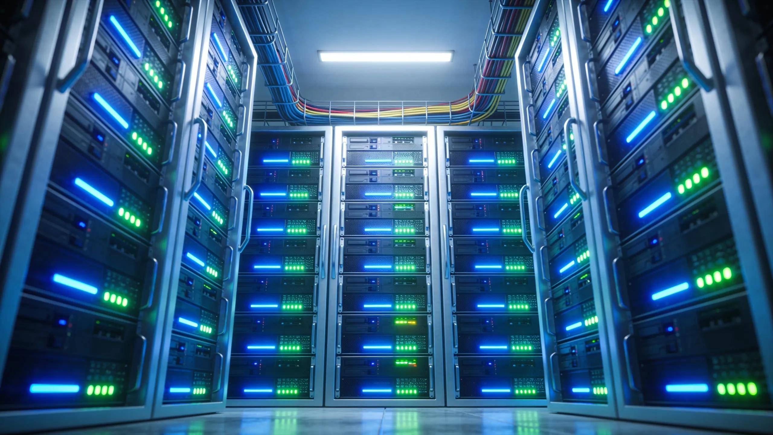 Modern server room with RAM-only servers enhancing data privacy and security