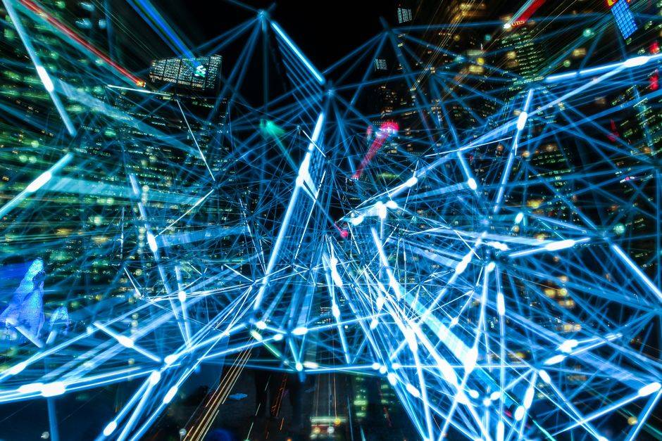 Abstract network connections and data streams representing VPN security and digital privacy.